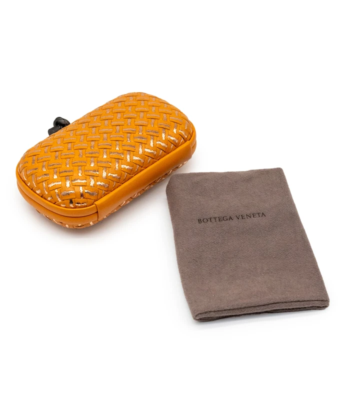 Bottega Veneta Orange / Silver Intreccio Impero Leather Knot Clutch Bag