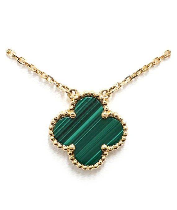 Van Cleef & Arpels Vintage 18k Yellow Gold Necklace with Alhambra Malachite Pendant