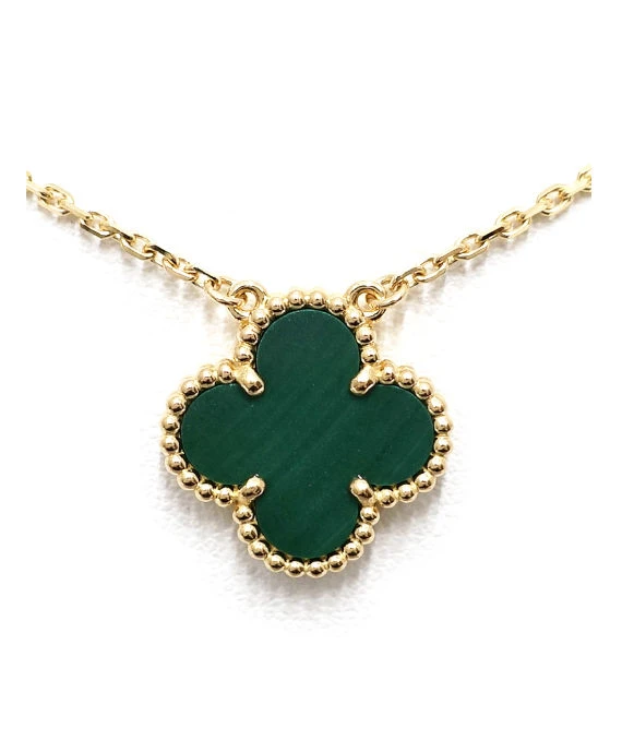Van Cleef & Arpels Vintage 18k Yellow Gold Necklace with Alhambra Malachite Pendant