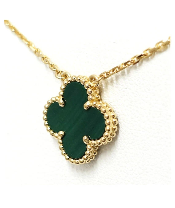 Van Cleef & Arpels Vintage 18k Yellow Gold Necklace with Alhambra Malachite Pendant