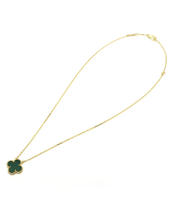 Van Cleef & Arpels Vintage 18k Yellow Gold Necklace with Alhambra Malachite Pendant