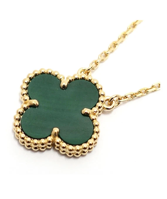 Van Cleef & Arpels Vintage 18k Yellow Gold Necklace with Alhambra Malachite Pendant