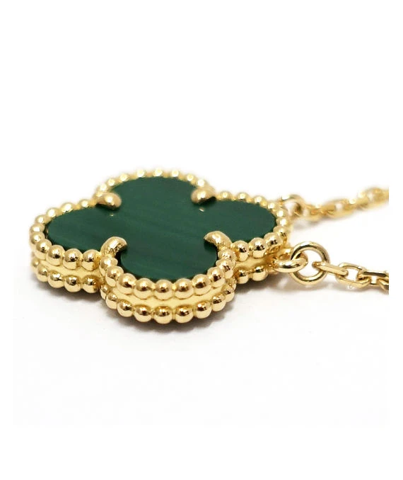 Van Cleef & Arpels Vintage 18k Yellow Gold Necklace with Alhambra Malachite Pendant