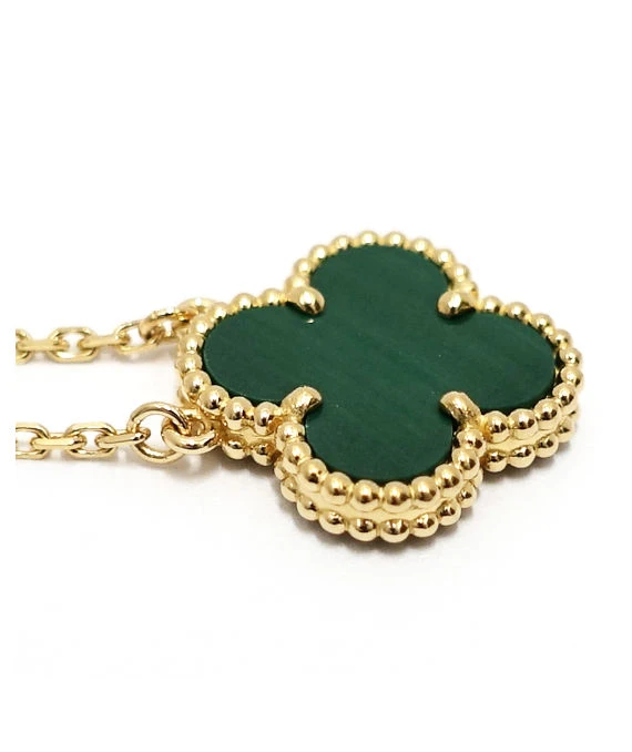 Van Cleef & Arpels Vintage 18k Yellow Gold Necklace with Alhambra Malachite Pendant