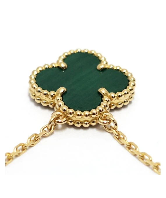 Van Cleef & Arpels Vintage 18k Yellow Gold Necklace with Alhambra Malachite Pendant