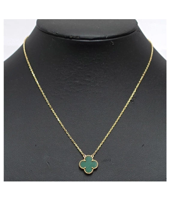 Van Cleef & Arpels Vintage 18k Yellow Gold Necklace with Alhambra Malachite Pendant