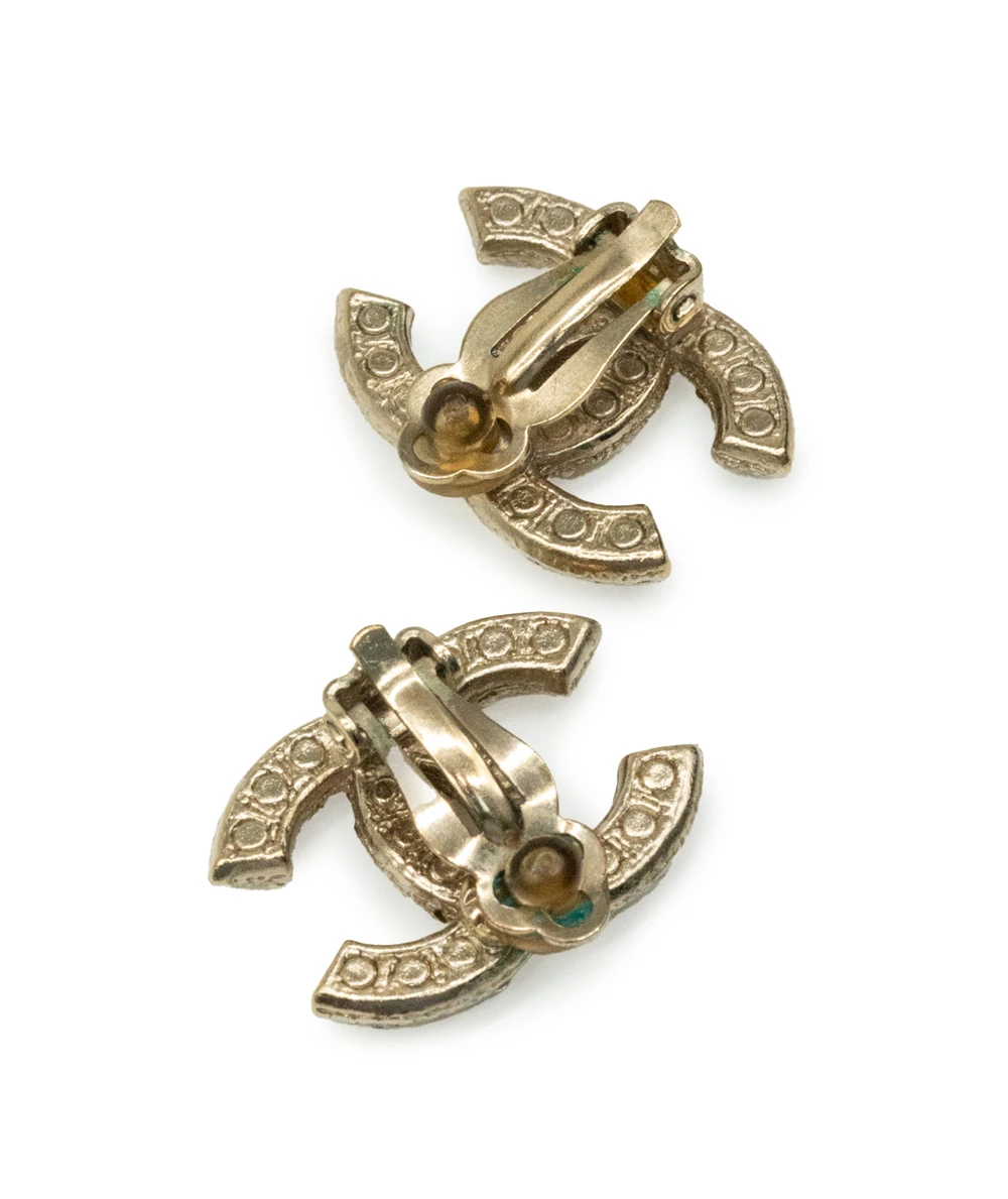 Chanel Faux Pearl and Pale Gold Plated CC Clip On Earrings