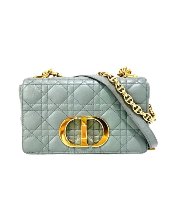 Christian Dior Cannage Lambskin Light Grey Caro Small Bag with Gold Hardware