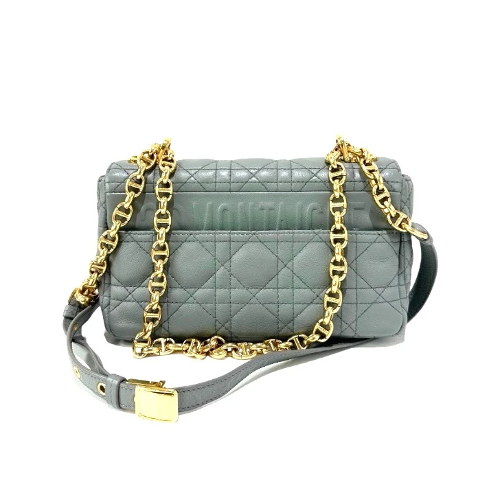 Christian Dior Cannage Lambskin Light Grey Caro Small Bag with Gold Hardware