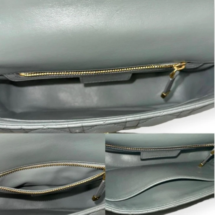 Christian Dior Cannage Lambskin Light Grey Caro Small Bag with Gold Hardware