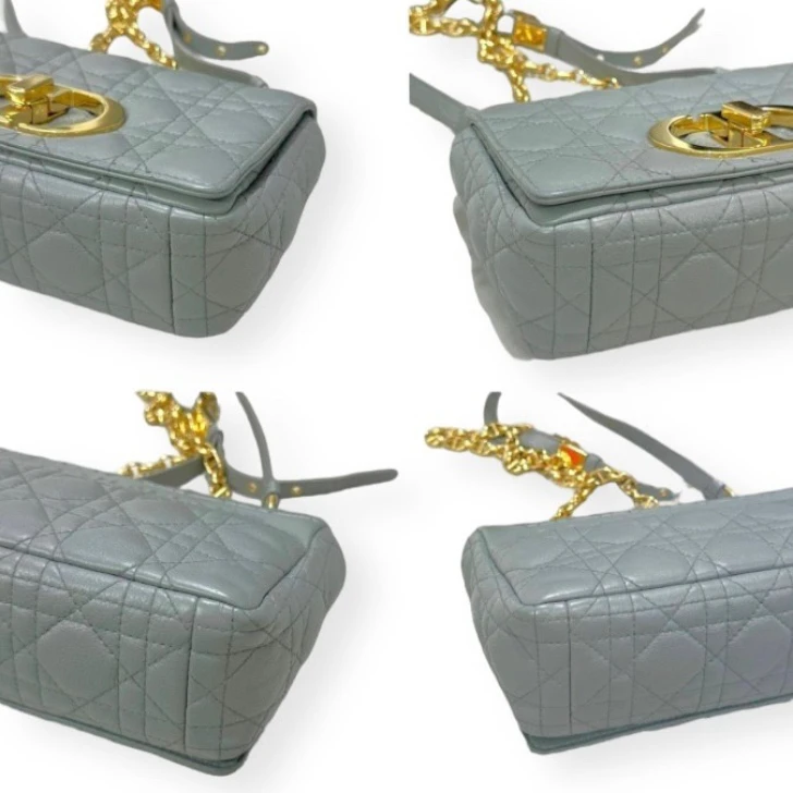 Christian Dior Cannage Lambskin Light Grey Caro Small Bag with Gold Hardware