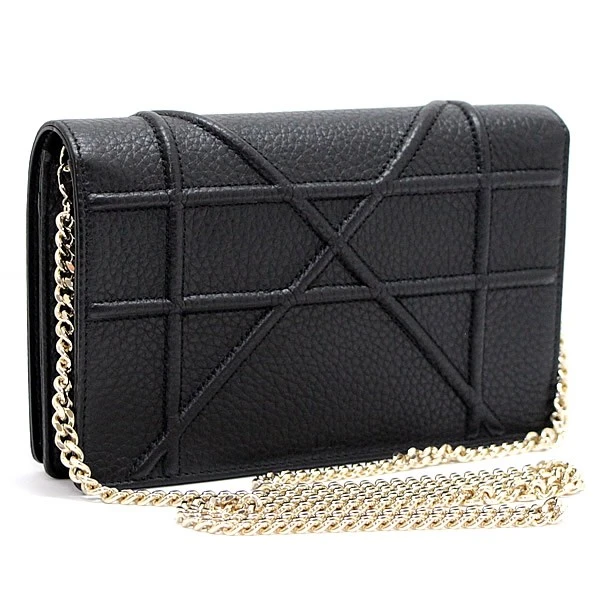 Christian Dior Diorama Chain on Wallet in Leather Black with Gold Hardware