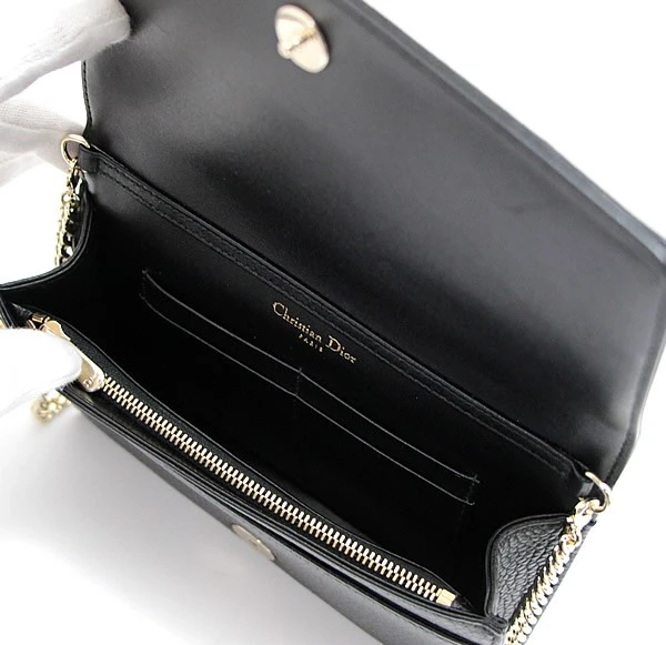Christian Dior Diorama Chain on Wallet in Leather Black with Gold Hardware