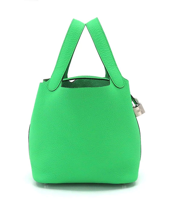 Hermes 2022 Picotan Lock PM Clemence Leather Hand Bag in Veil Comic Green with Palladium Hardware