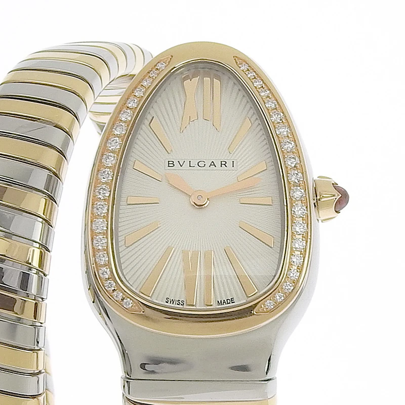 Bvlgari Serpenti Tubogas Single Spiral White Diamond Dial Stainless Steel/Rose Gold Women's Watch