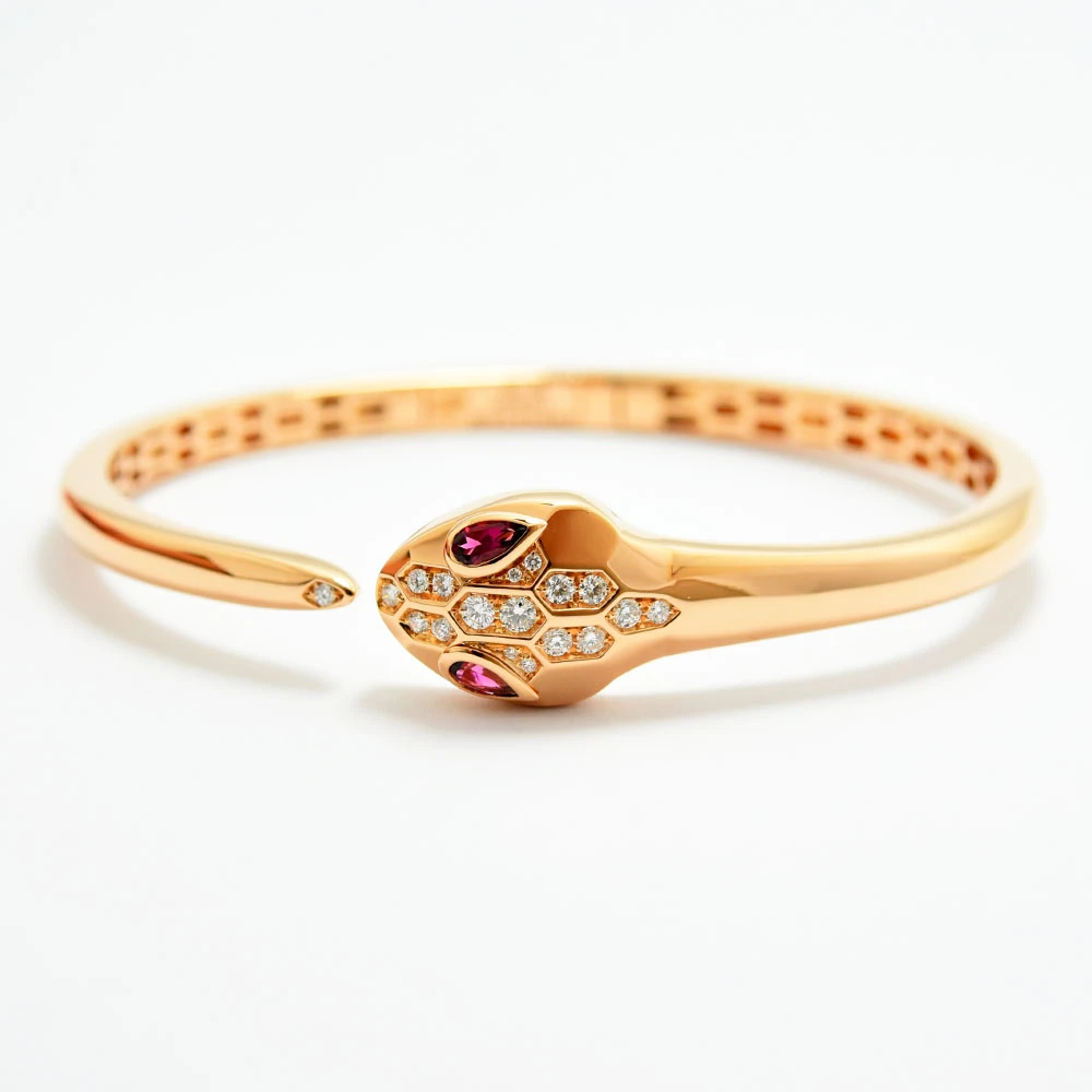 Bulgari Bracelet Serpenti BVLGARI Bangle Snake Diamond Tourmaline K18PG 750