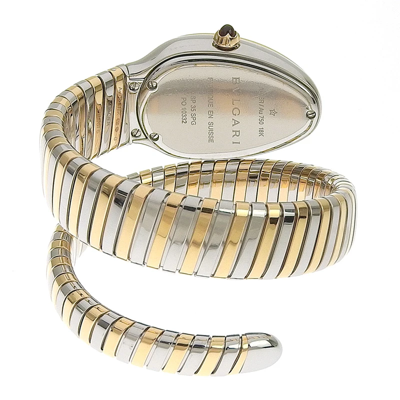 Bvlgari Serpenti Tubogas Single Spiral White Diamond Dial Stainless Steel/Rose Gold Women's Watch