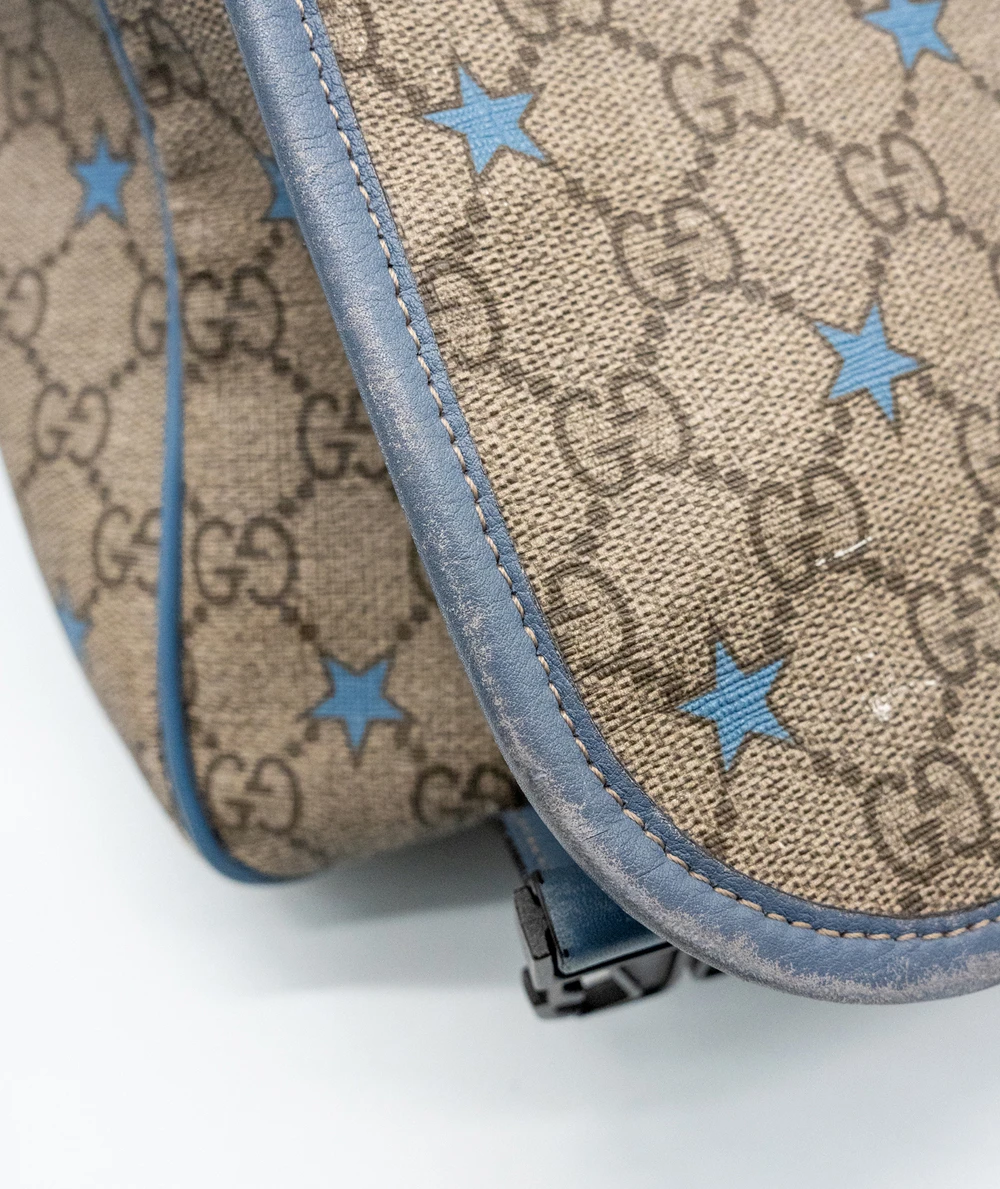 Gucci GG Beige/Light Blue Coated Canvas Star Diaper Messenger Bag