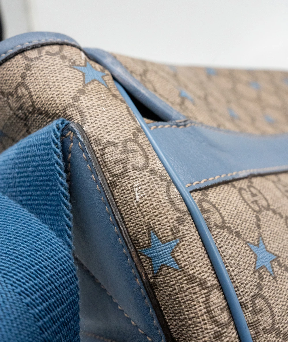 Gucci GG Beige/Light Blue Coated Canvas Star Diaper Messenger Bag