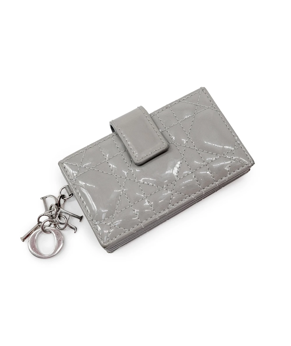 Dior Grey Cannage Patent Leather 5 Gusset Card Holder