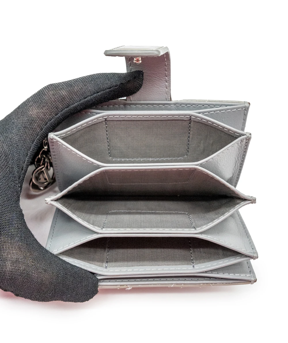 Dior Grey Cannage Patent Leather 5 Gusset Card Holder