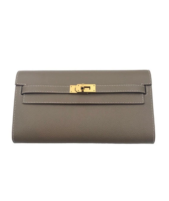 Hermes (Stamp Z) Epsom Leather Kelly To Go Long Wallet in Etoupe Color with Palladium Hardware