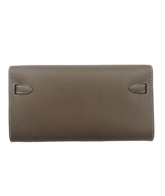Hermes (Stamp Z) Epsom Leather Kelly To Go Long Wallet in Etoupe Color with Palladium Hardware