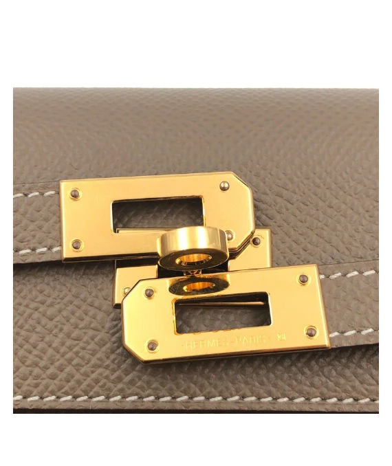 Hermes (Stamp Z) Epsom Leather Kelly To Go Long Wallet in Etoupe Color with Palladium Hardware