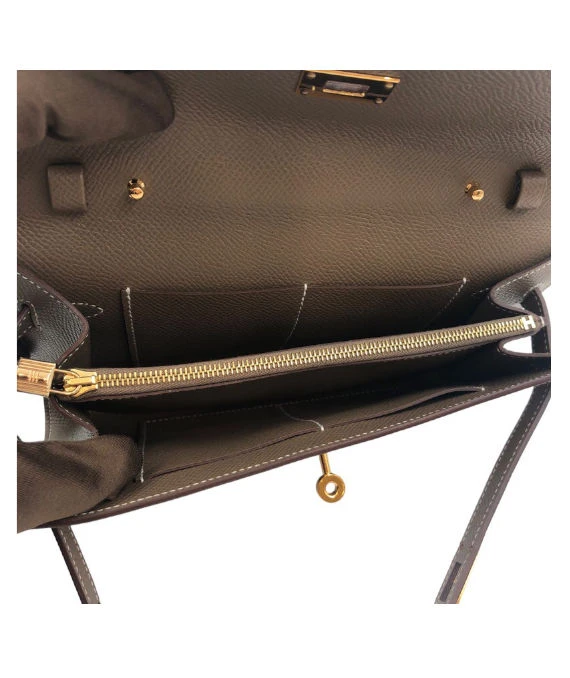 Hermes (Stamp Z) Epsom Leather Kelly To Go Long Wallet in Etoupe Color with Palladium Hardware