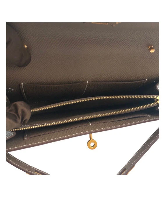 Hermes (Stamp Z) Epsom Leather Kelly To Go Long Wallet in Etoupe Color with Palladium Hardware