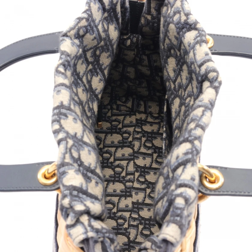 Dior Navy Blue Wicker Oblique Medium Lady Dior Handbag