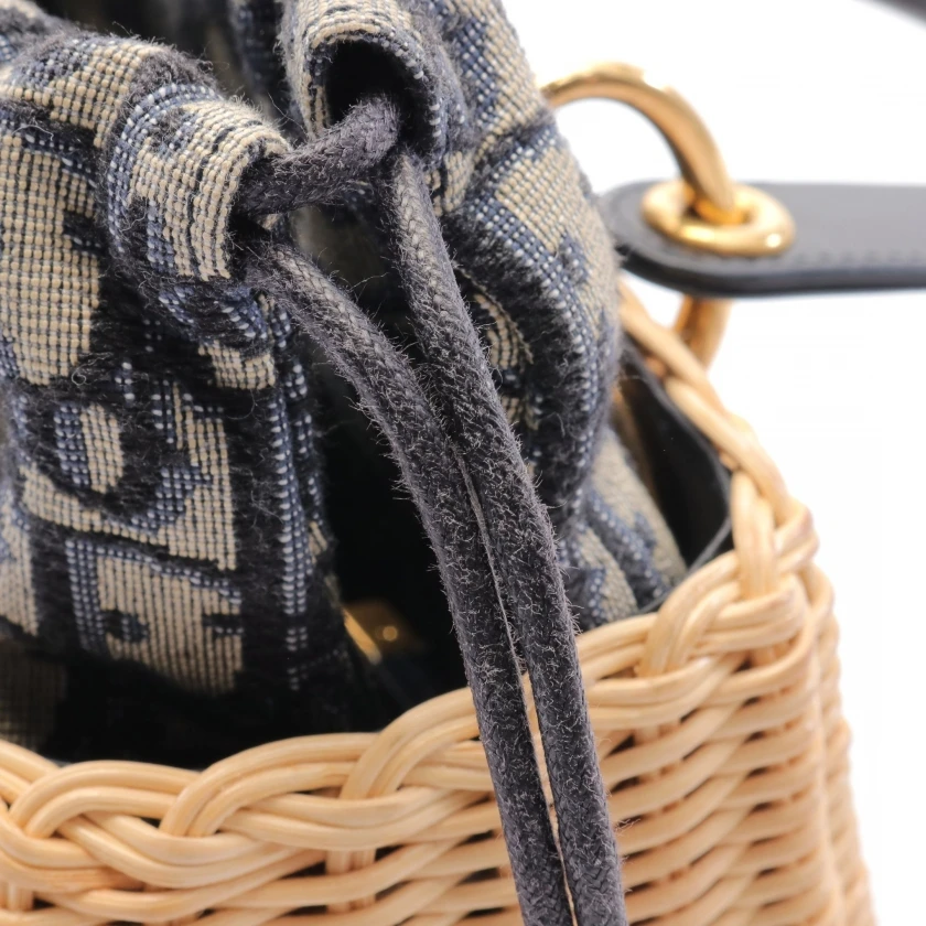 Dior Navy Blue Wicker Oblique Medium Lady Dior Handbag