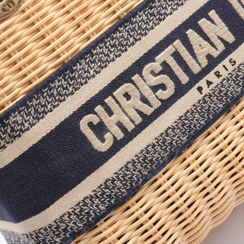 Dior Navy Blue Wicker Oblique Medium Lady Dior Handbag