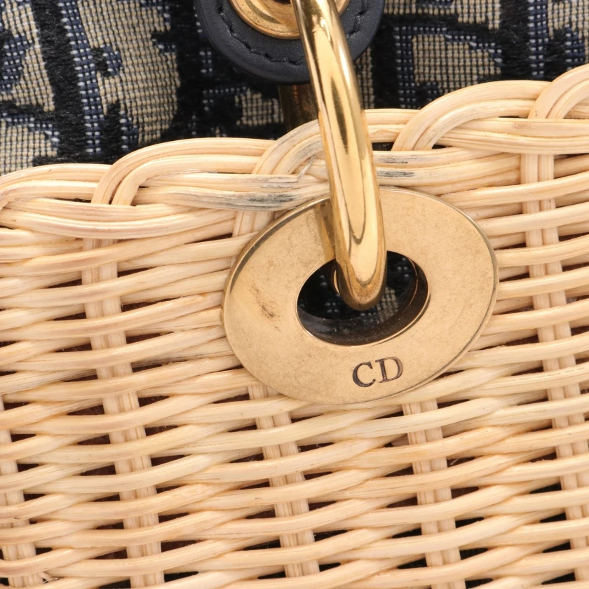 Dior Navy Blue Wicker Oblique Medium Lady Dior Handbag