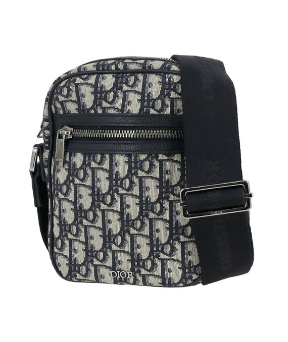 Dior Beige Navy Oblique Jacquard Canvas Leather Mini Crossbody Men's Bag