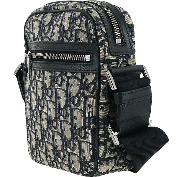 Dior Beige Navy Oblique Jacquard Canvas Leather Mini Crossbody Men's Bag