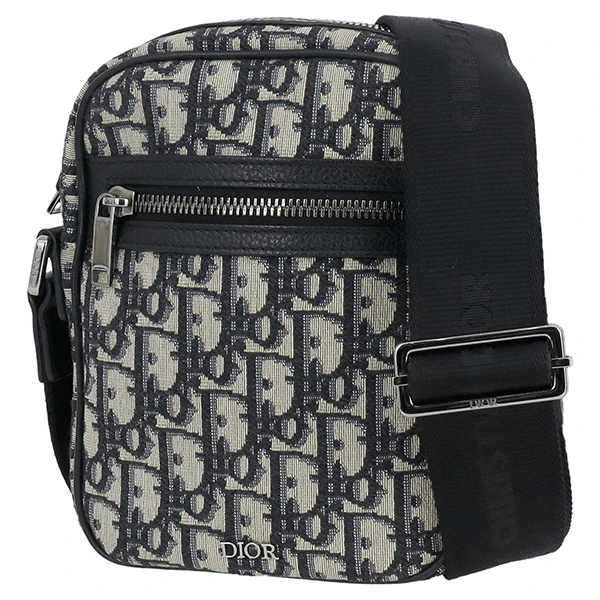 Dior Beige Navy Oblique Jacquard Canvas Leather Mini Crossbody Men's Bag