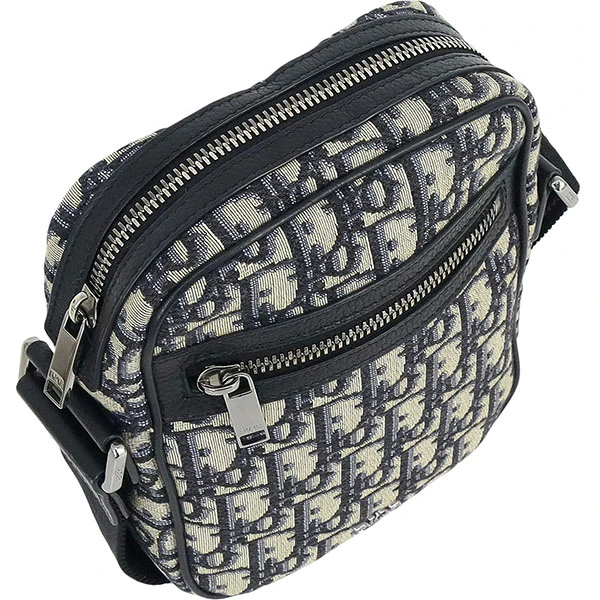 Dior Beige Navy Oblique Jacquard Canvas Leather Mini Crossbody Men's Bag
