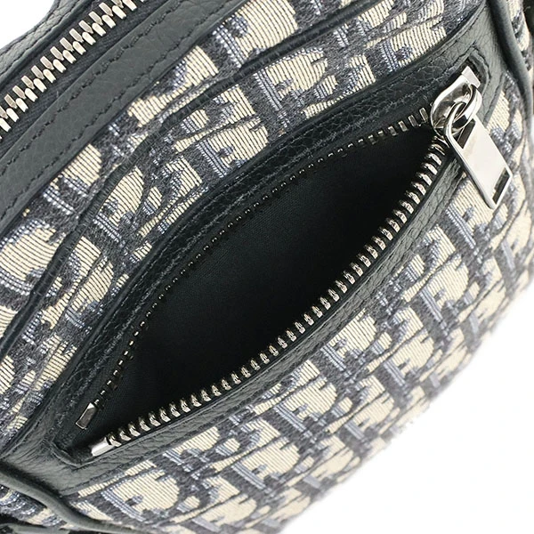Dior Beige Navy Oblique Jacquard Canvas Leather Mini Crossbody Men's Bag
