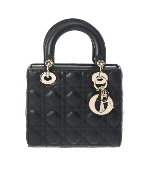 Christian Dior Black Color Small Lady Dior Lambskin Leather Satchel Bag