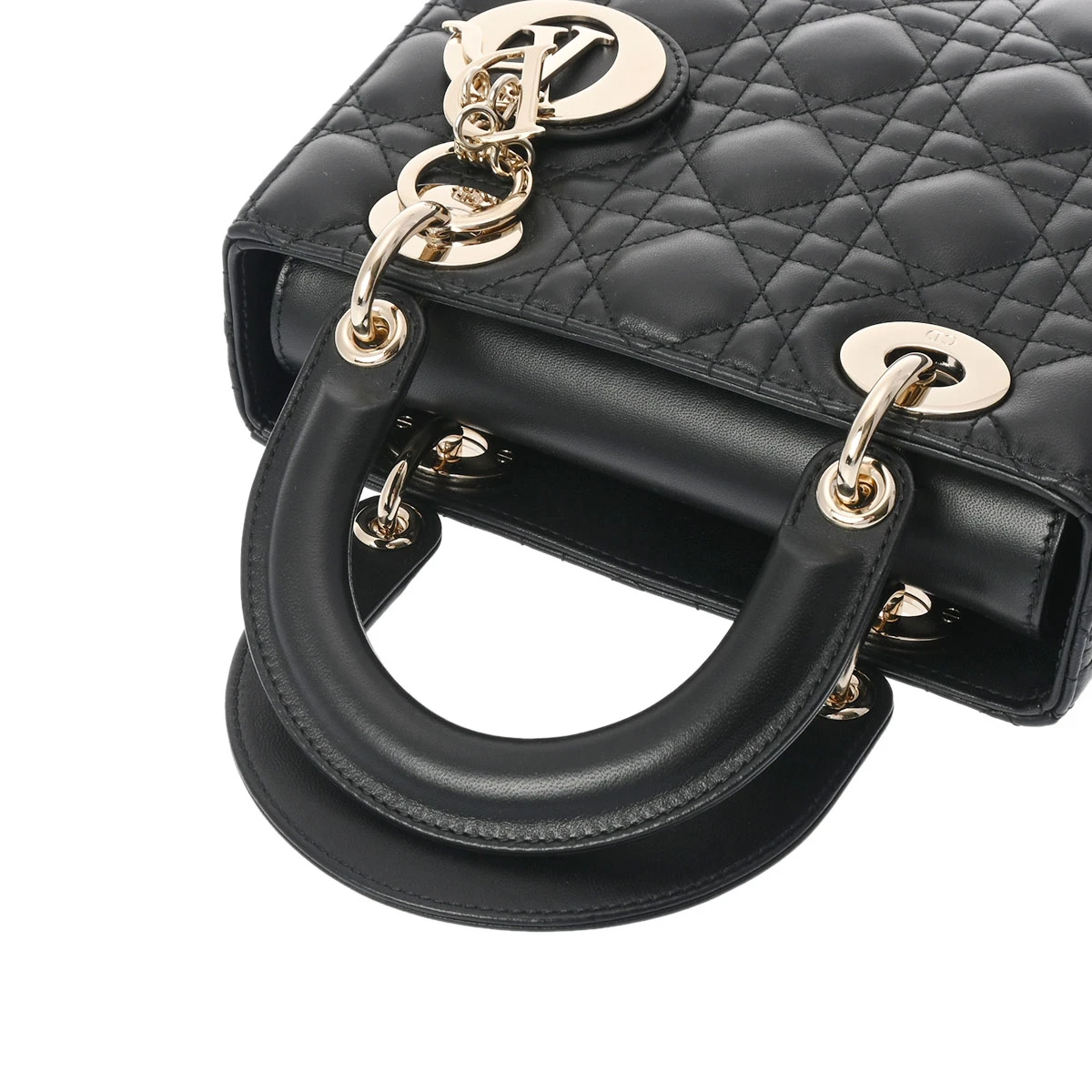 Christian Dior Black Color Small Lady Dior Lambskin Leather Satchel Bag