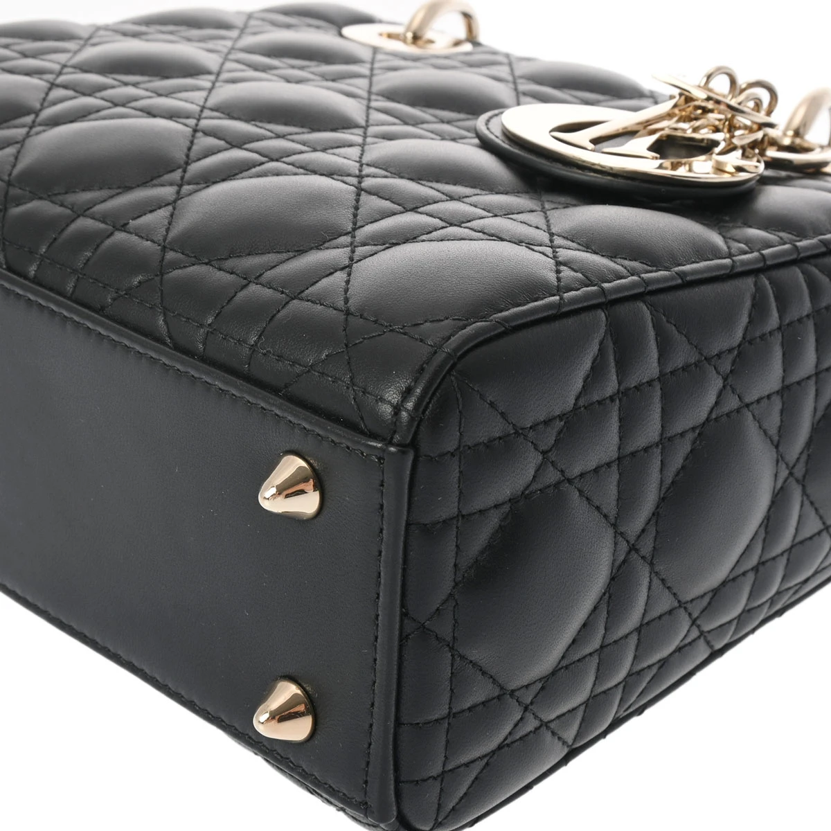 Christian Dior Black Color Small Lady Dior Lambskin Leather Satchel Bag