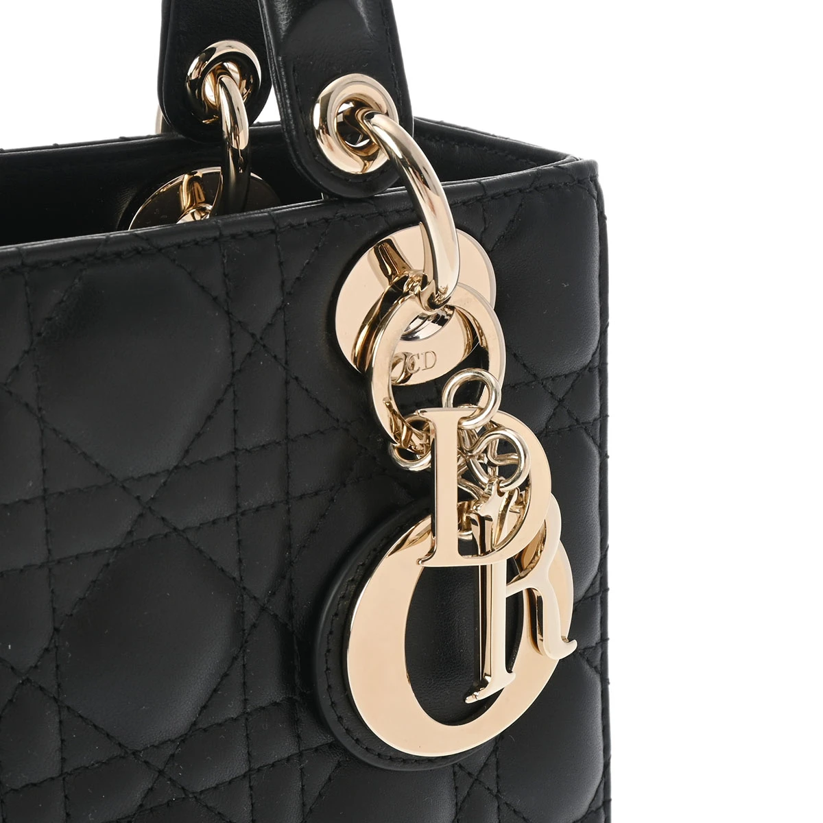 Christian Dior Black Color Small Lady Dior Lambskin Leather Satchel Bag