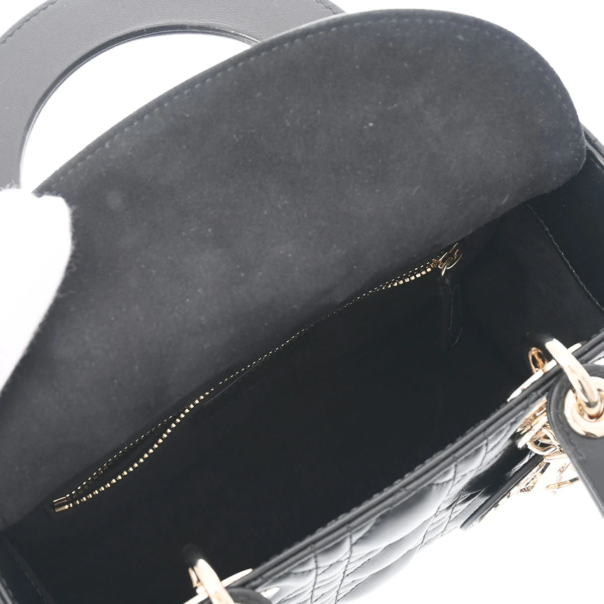 Christian Dior Black Color Small Lady Dior Lambskin Leather Satchel Bag