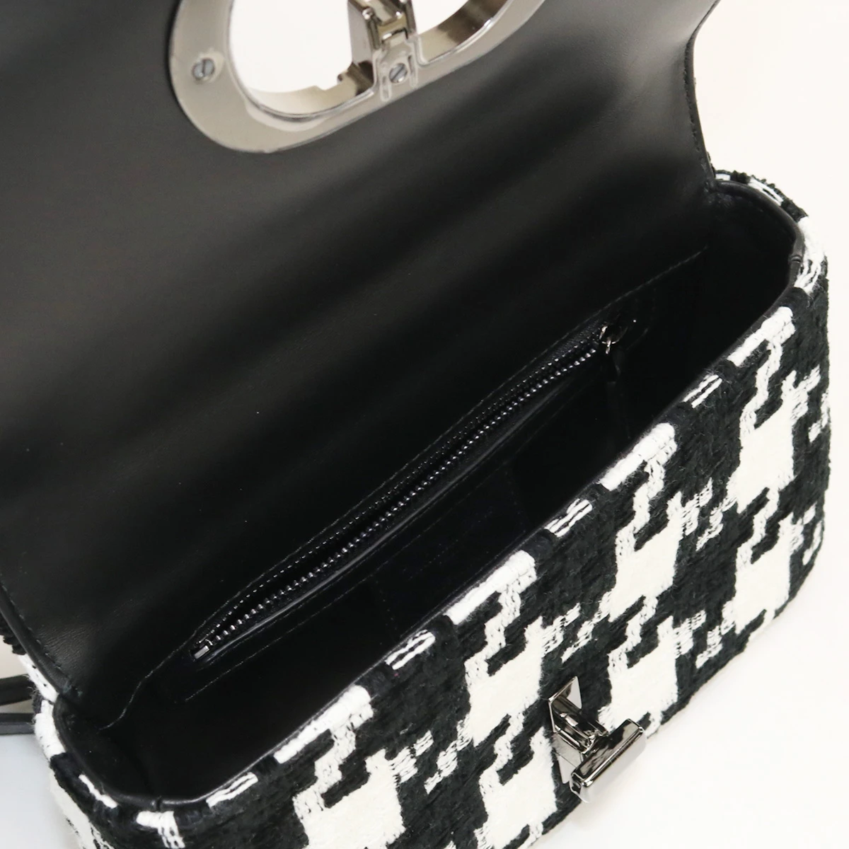 Dior White/ Black Houndstooth Caro Small Chain Shoulder Bag