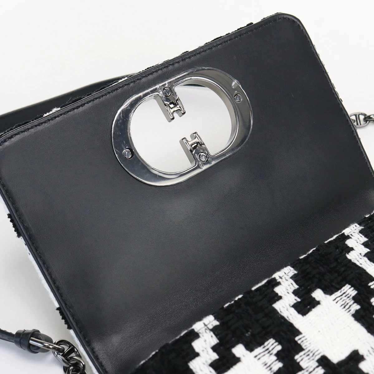 Dior White/ Black Houndstooth Caro Small Chain Shoulder Bag