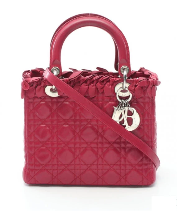 Christian Dior Lambskin Cannage Pink Bow Lady Dior Fuchsia