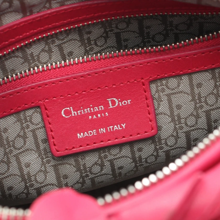 Christian Dior Lambskin Cannage Pink Bow Lady Dior Fuchsia