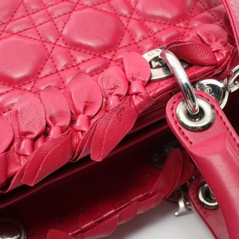 Christian Dior Lambskin Cannage Pink Bow Lady Dior Fuchsia