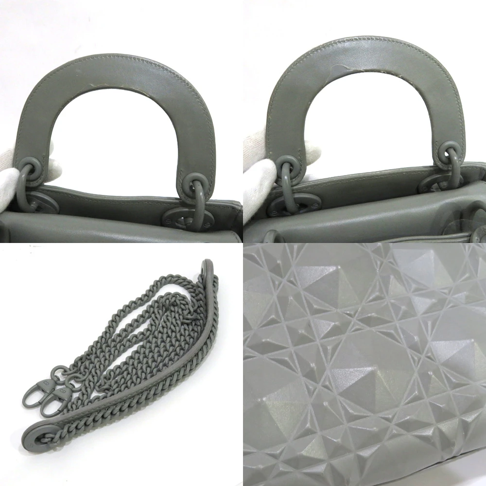Dior Mini Mat Diamond Cannage Gray Lady Dior Handbag